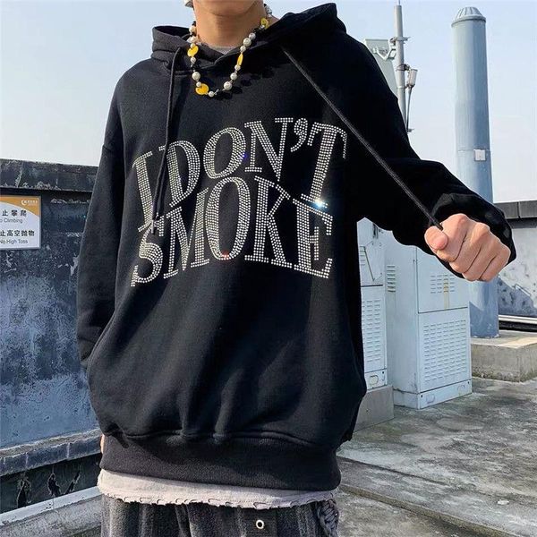 

women's hoodies & sweatshirts 2021 hoodie "i dont smoke" men's winter pullovers ins drilling niche design hip-hop street, Black