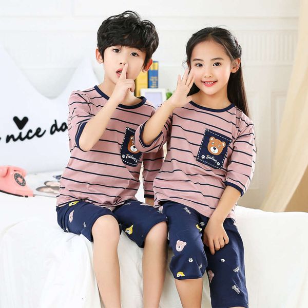 

conditioning cotton home furnishing baby's air suit boys' and girls' summer middle school 3 / 4 sve children's, Blue;red