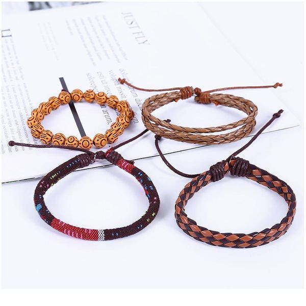 

eif dock 4pc/set leather bracelets men jewelry vintage classic retro charm bracelet bangles homme male jewellry ad qylryd