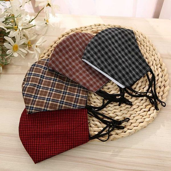 

plaid changeable color cotton dustproof mask face anti fog washable reusable breathable adjustable ear rope mouth cover ljjp260