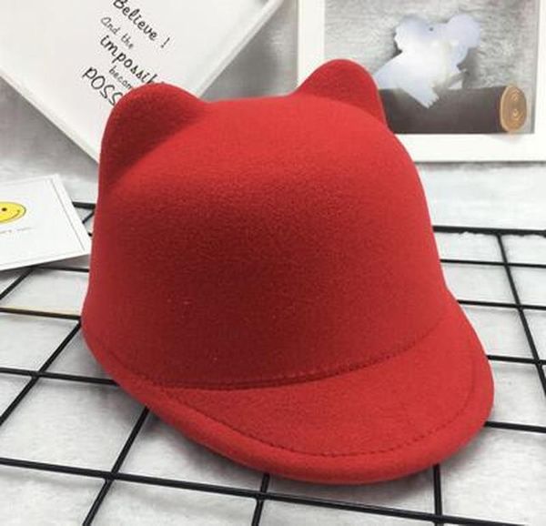 

1-8 year old wool girls fedora hat winter black devil horns cute cat ear животных дерби bowler прекрасный cap для childrend подарков yxlong, Black;white