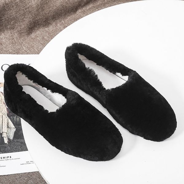 

2021 new women's wool wear the flat-soles woolen shoes for winter beans on one foot ywdq, Black