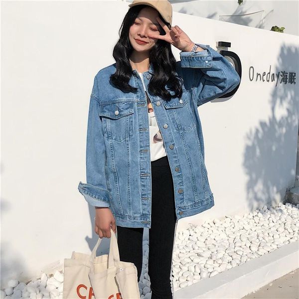 

solid turn-down collar jean jacket for women loose casual blue fashionable women coats female outwear denim feminine, Black;brown