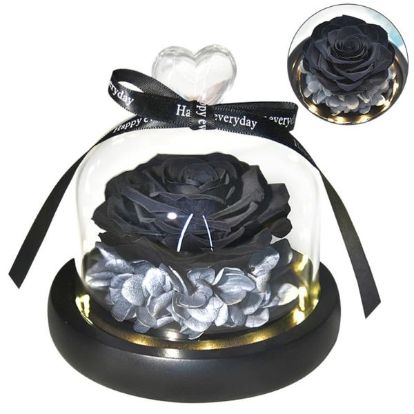 

glowing eternal rose decor glass cover deskadornment home ornament valentine's day gift for without battery (black)