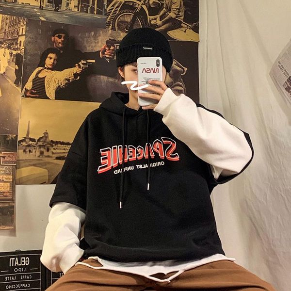 

men's hoodies & sweatshirts splicing sleeve men women hoody sweatshirt cool version streetmens hip hop hoodie, Black