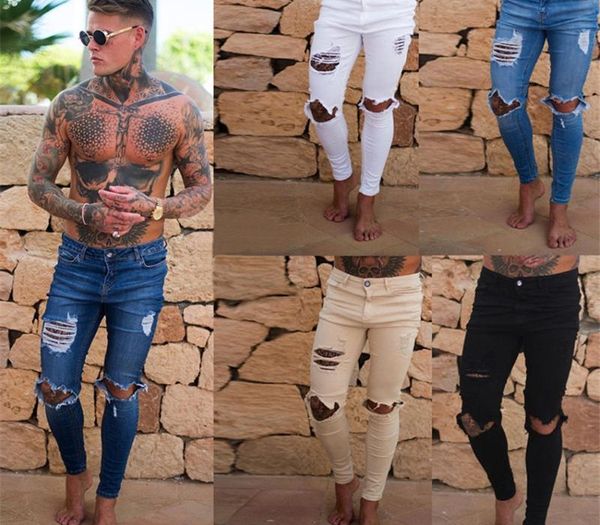 

jeans men slim elastic waist skinny jeans men 2020 stretch ripped motorcycle denim pants streetwear mens denim blue