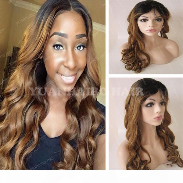 

8a grade 22inch ombre color virgin malaysian hair loose wave two tone front lace wig ing, Black;brown