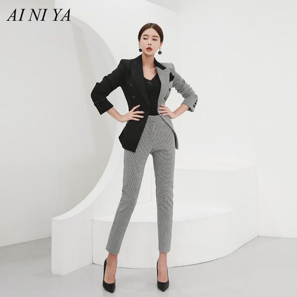 

stitching women's suit women's pants suits suit two-piece blazer+ trousers ladies casual business uniforms, White