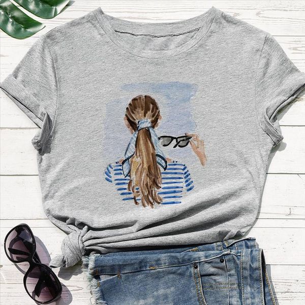 

breathable refreshing new t shirt women casual blonde girl graphic print t shirt cartoon high pop quality design shirt, White