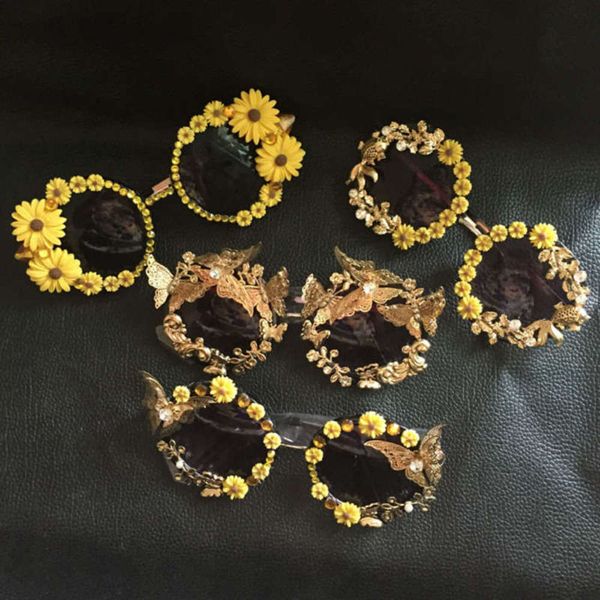 

high baroque luxury end hand made daisy metal goldfish butterfly sunglasses 49es, White;black