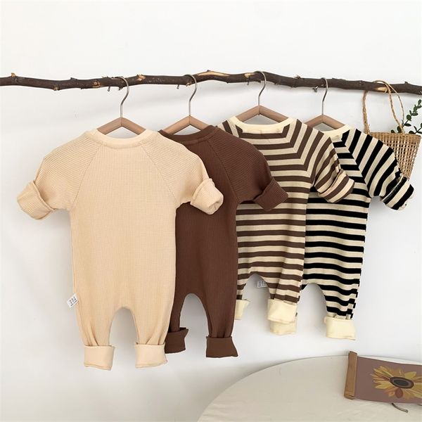 

spring style baby girls long sleeve waffle rompers infant boys striped casual jumpsuit kids clothes for 0-2y 220310, Blue