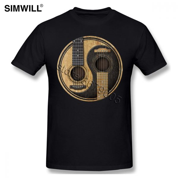 

sport cool men old and worn acoustic guitars yin yang tee shirts designer cotton short sleeves t shirt guitarist crew neck t-shirt