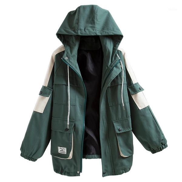 

women's jackets spring autumn jacket women long sleeve loose clothes fashion colorblock hooded windbreaker student harajuku h2461, Black;brown