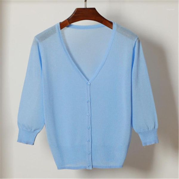 

2019 thin knitted cardigans women's transparent v neck cardigan coat female solid casual ice silk outerwear 20 colors z16031, White