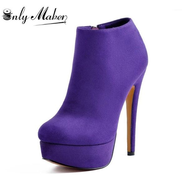 

onlymaker women's high heel platform ankle bootie lace up stiletto flock boots plus size us5~us151, Black