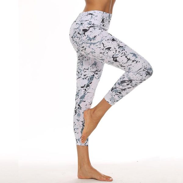 

daigelo fashion fitness sport yoga gym leggings women casual marble digital printing high waist hip exercise yoga leggings, Black;white