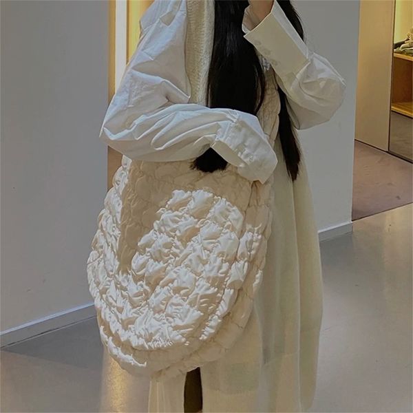 

casual large capacity tote shoulder bags designer ruched handbag luxury nylon quilted padded crossbody bag female big purse 2021