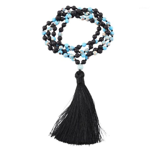 

pendant necklaces women beads necklace 6mm natural rock tassel yoga1, Silver