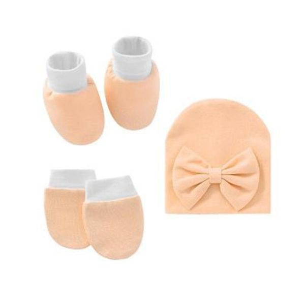 

3 pcs/set simple newborn baby births cap glove set soft cotton kids infants anti-scratch gloves,socks and hat soft and c qylcbq, Yellow