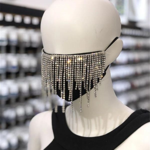 

unisexrhinestone decoration accessories tassel shiny face mask cover face jewelry for women wedding nightclub decor