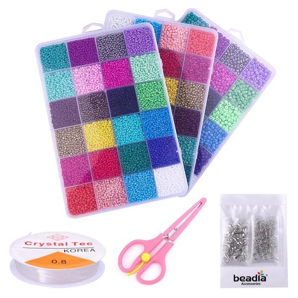 

kit czech glass seed beads box set lobster clasps beading cord for diy earring bracelet necklace jewelry making, Golden;silver