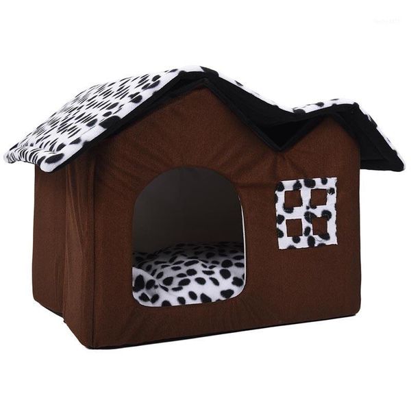 

luxury high-end double pet house brown dog room 50x40x35cm1