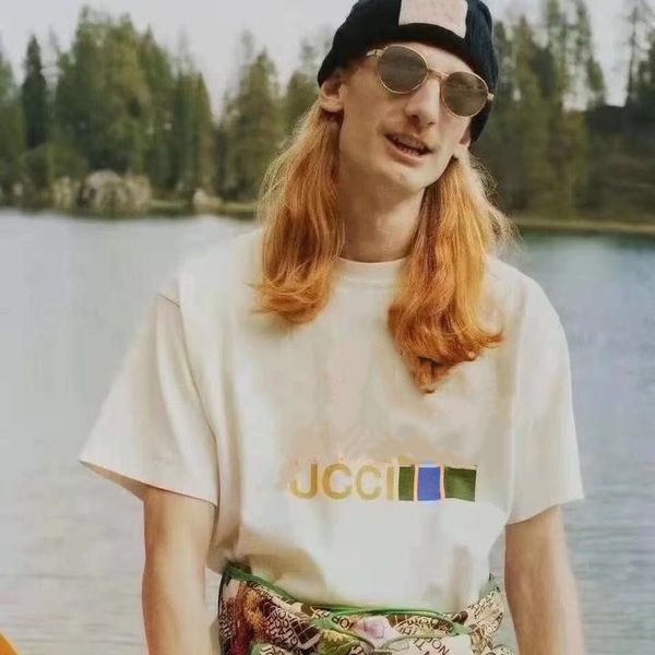 

2021 spring new european and american co branded printed round neck cotton t-shirt men and women loose t celebrity design short sleeve coupl, White;black