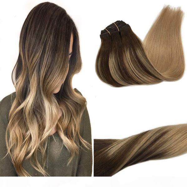 

sew in double weft hair bundles slik straight highlights color brazilian human hair weave extensions ombre remy hair bundle 100g, Black