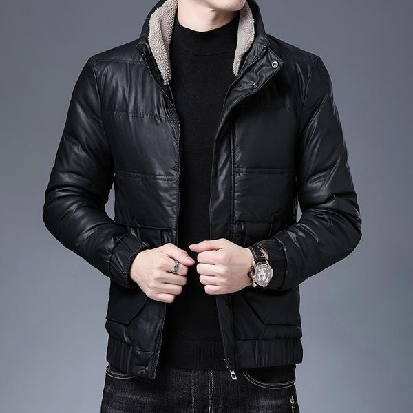 

winter jacket men stand-up collar thickened white duck down jackets youth casual slim doudoune outerwear thermal male down coat, Black