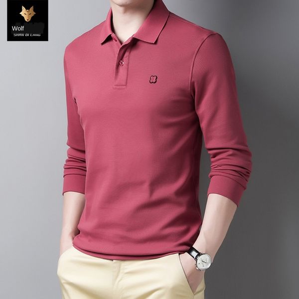 

mountain wolf men's wear autumn winter 2020 new business long sleeve polo men's young t-shirt and middle-aged solid color slim lap, Blue