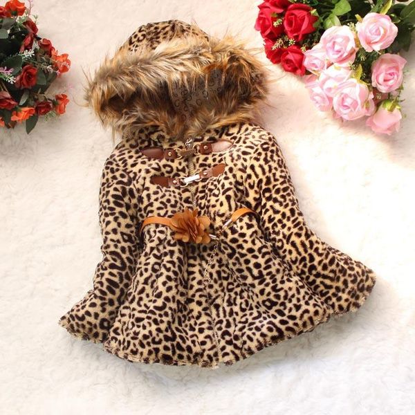 

clothing sets baby girls winter coat leopard faux fur hooded toddler girl warm long sleeve cardigans jacket kids 8sets/lot, White