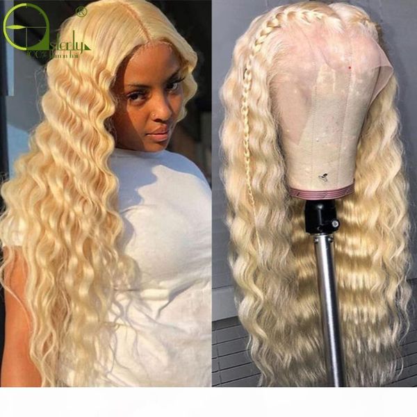 

sterly brazilian deep wave blonde lace front wig human hair 613 honey blonde 13x1 remy lace frontal human hair wigs for women, Black;brown