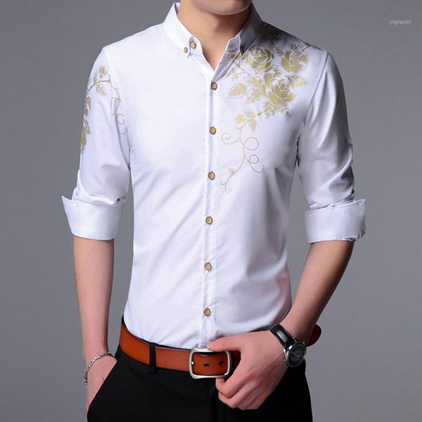 

2020, spring and summer new men's long sleeve printed shirts, fashion self-cultivation, lapel men's shirt, men1, White;black