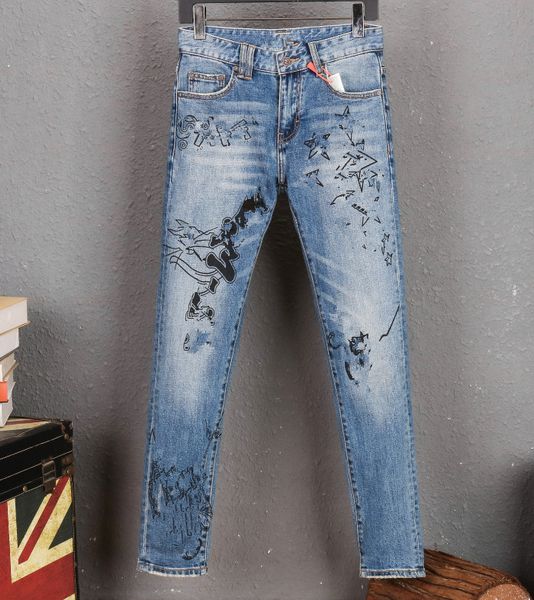 

men's distressed ripped skinny jeans fashion mens jeans slim motorcycle moto biker causal mens denim pants hip hop men jeans @01, Blue