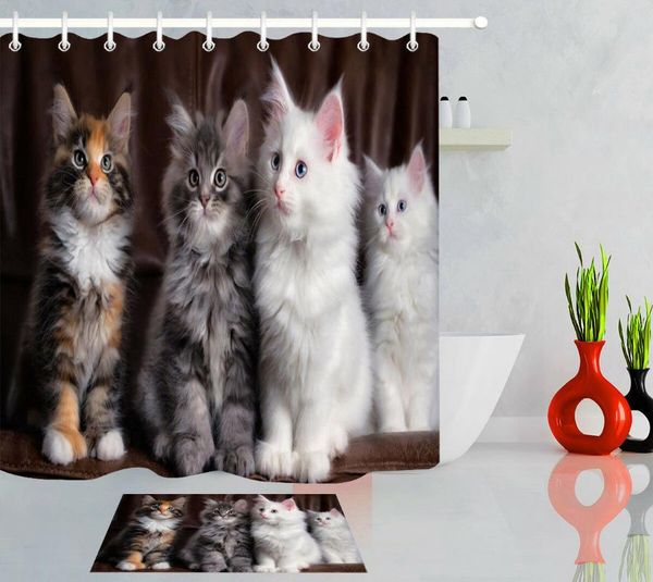 

four cute kittens polyester fabric shower curtain liner bathroom set custom