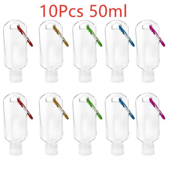 

10pcs 50ml travel plastic clear keychain bottles leakproof empty squeeze container with flip cap for cosmetics refillable bottle