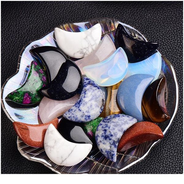 

1pc natural crystal stone moon shaped colorfull mascot meditation healing health polished gift use collection and ho qylnbz, Black