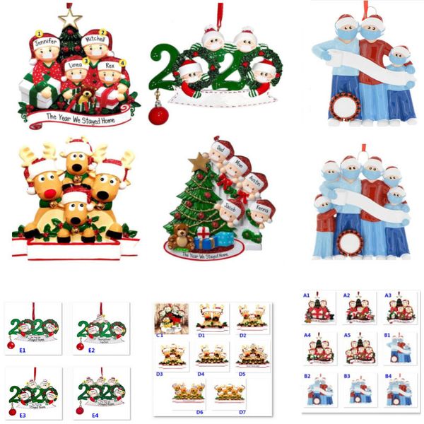 

2020 christmas quarantine ornaments xmas trees reindeer cus gift survivor family of hang decorations snowman pendant with face mask hh9-3334