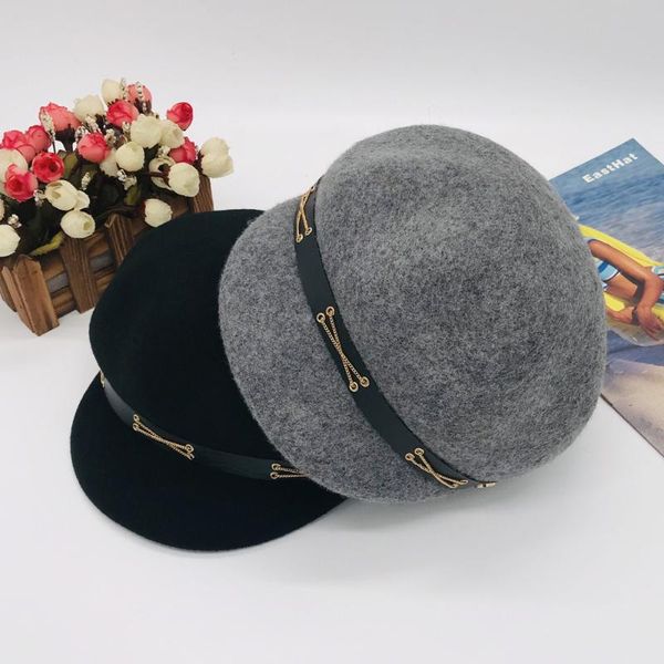 

winter hats women, fashion chain wool hat , woolen equestrian hat, beret hat. winter beret femme ,brimless cap, Blue;gray