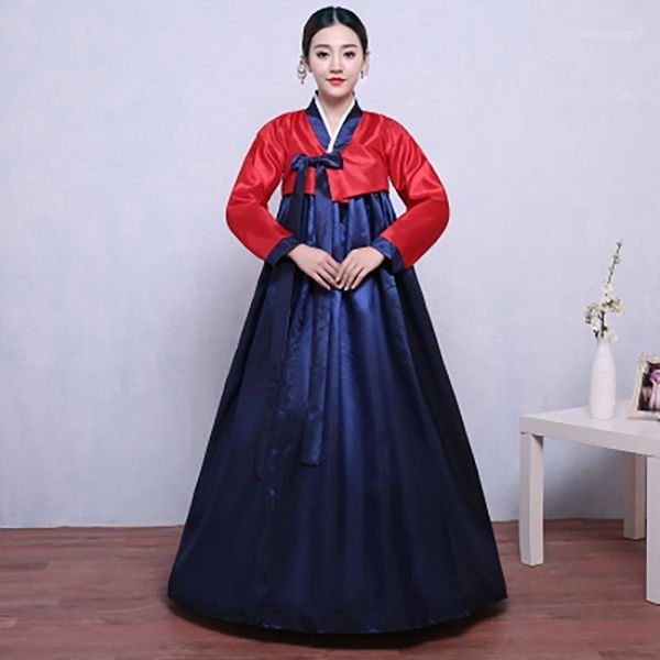 

ethnic clothing 2021 korea style dress for women elegant retro party v-neck hanbok traditional ceremony performance clothes1, Red