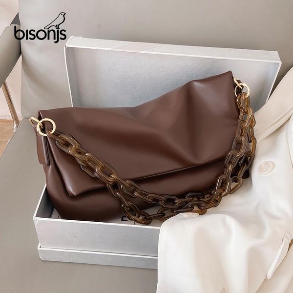 

bisonjs thick chain pu leather shoulder bags for women 2020 crossbody handbag purses female travel luxury trending crossbody bag