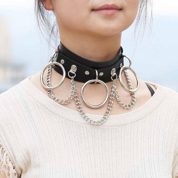

women leather choker collar for women goth punk choker chain color collar chocker necklace jewelry, Golden;silver