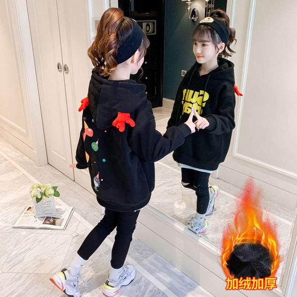 

red children's plush hoodie thickened little girls' winter ftive new year's sweater b3gq, Black