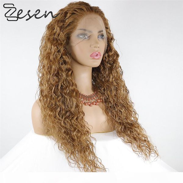 

zesen 13x4 hair synthetic lace front wig ombre blonde wig long kinky curly baby hair wig synthetic wigs for black wo