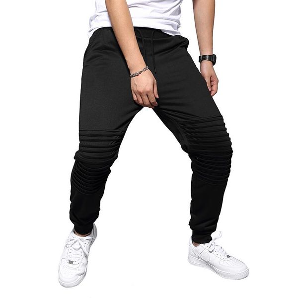 

fashion men joggers sweatpants pants autumn new men's casual trend solid color pleated black sports trousers sale