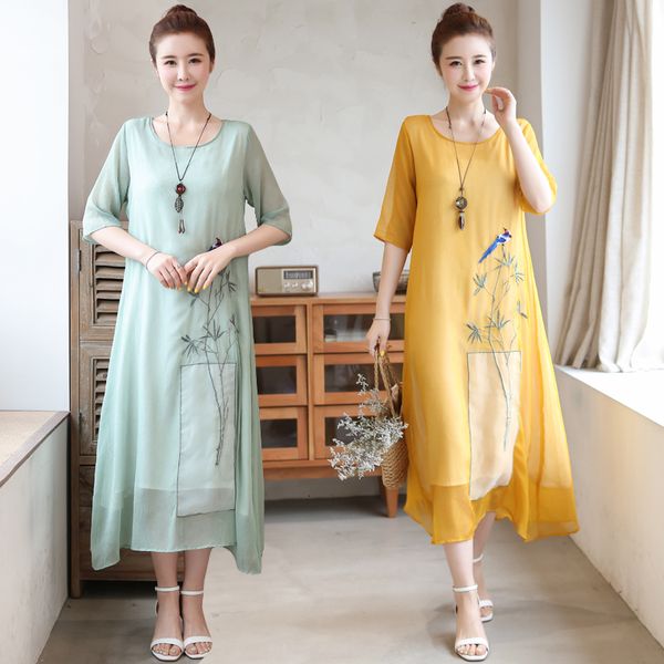 

women 2021 summer beautifully embroidered floral plus size loose casual swing beach blouse long midi dress yhiu, Black;gray