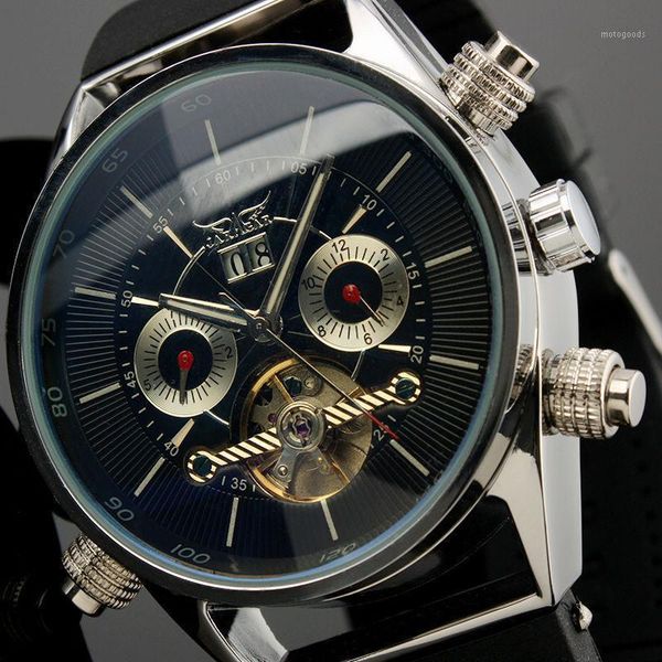 

jaragar watches men flying automatic watches rubber calendar mechanical erkek kol saati montre homme1, Slivery;brown