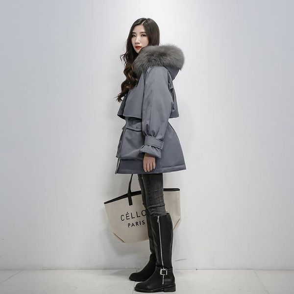 

women's down & parkas women duck coat fashion female white jaket large real fur collar windbreak warm, Black