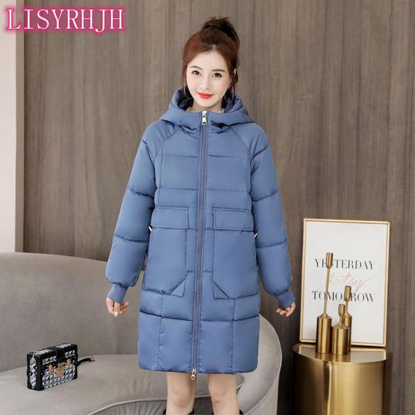 

lisyrhjh 2021 winter jackets women's long coat plus size 4xl female korean style hooded fur collar thick winter parkas women, Black
