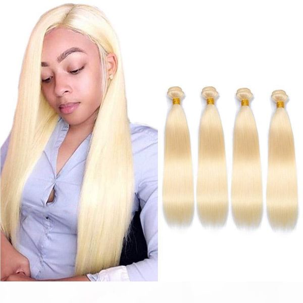 

peruvian blonde 2 bundles 613# straight 4 pieces lot virgin human hair extensions soft pure color 10-30inch, Black